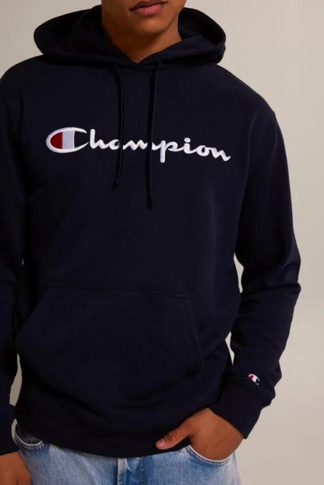 Hot Champion Embroidered Big Script Logo hoodie Navy