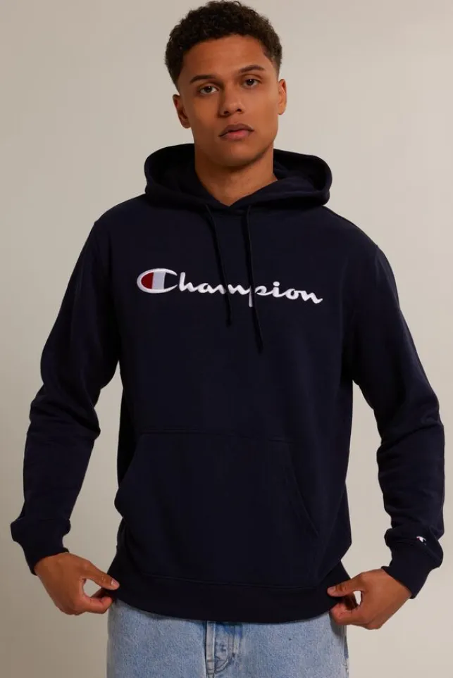 Hot Champion Embroidered Big Script Logo hoodie Navy